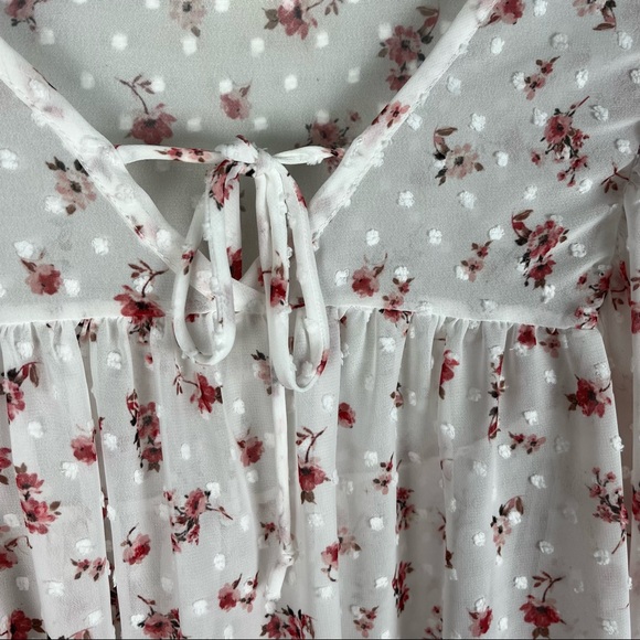 The Cove Boutique White Floral Polka Dot Chiffon Balloon Sleeve Blouse - Picture 6 of 7